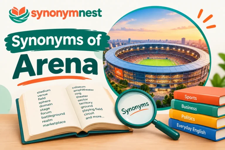 Synonyms of arena with a modern stadium, vocabulary examples, and related English words