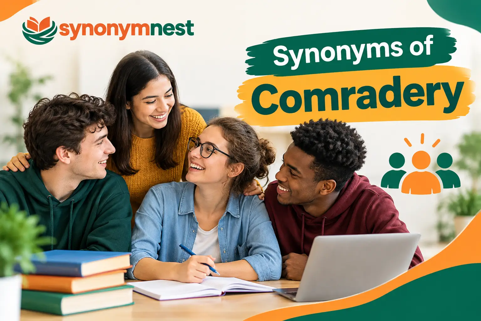 Synonyms of Comradery with a group of friends working and learning together