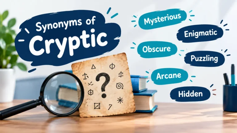 Synonyms of cryptic with mysterious, enigmatic, obscure, and puzzling concepts.