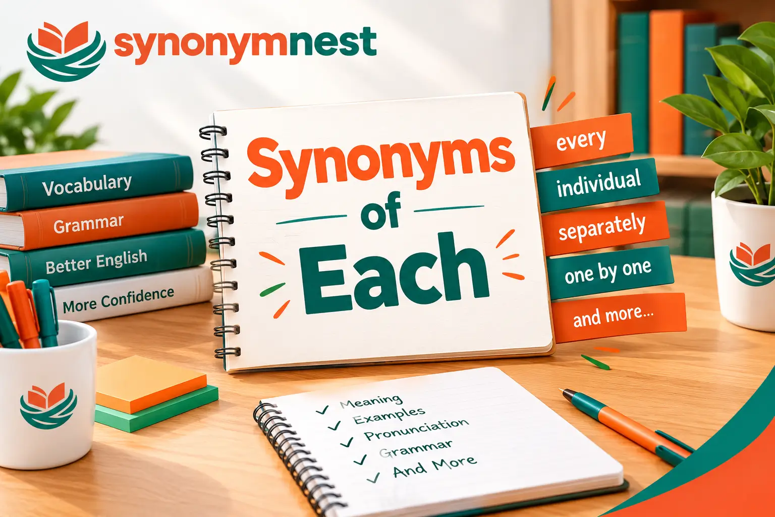 Synonyms of Each with examples, meanings, and grammar tips