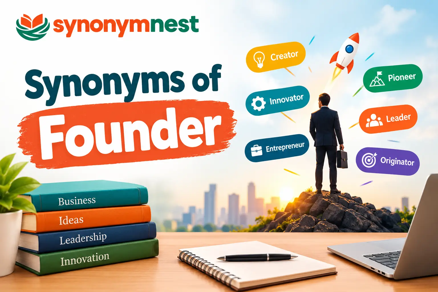Synonyms of founder with creator, pioneer, innovator, entrepreneur, leader, and originator concepts